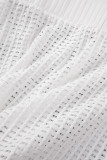 White Sexy Casual Street Solid Hollowed Out Patchwork Buttons Turndown Collar Regular Rompers