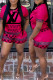 Rose Red Casual Print Letter O Neck Short Sleeve Two Pieces