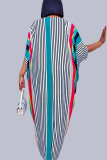 Multicolor Casual Work Street Elegant Striped Without Belt V Neck Irregular Dress Dresses