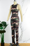 Camouflage Sexy Camouflage Print Basic O Neck Skinny Jumpsuits