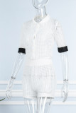 White Sexy Casual Street Solid Hollowed Out Patchwork Buttons Turndown Collar Regular Rompers