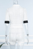 White Sexy Casual Street Solid Hollowed Out Patchwork Buttons Turndown Collar Regular Rompers