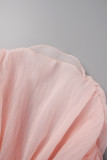 Pink Casual Solid See-through O Neck Tops