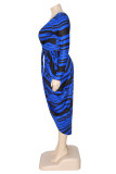 Blue Sexy Casual Street Elegant Geometric Fold V Neck Irregular Dress Plus Size Dresses