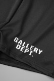 Black Casual Print Letter O Neck Short Sleeve Two Pieces