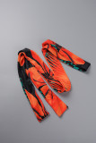 Orange Sexy Casual Celebrities Floral Frenulum V Neck One Step Skirt Dresses(With Belt)