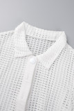 White Sexy Casual Street Solid Hollowed Out Patchwork Buttons Turndown Collar Regular Rompers