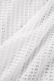White Sexy Casual Street Solid Hollowed Out Patchwork Buttons Turndown Collar Regular Rompers