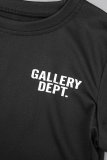 Black Casual Print Letter O Neck Short Sleeve Two Pieces