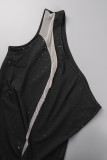 Red Sexy Solid Patchwork Backless Slit Oblique Collar Sleeveless Dress Dresses