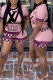 Pink Casual Print Letter O Neck Short Sleeve Two Pieces