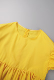 Yellow Casual Patchwork Contrast O Neck A Line Dresses