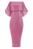 Pink Fashion Sexy Solid Patchwork Slit Off the Shoulder Evening Dress