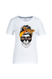 White Street Basis Print Skull Patchwork O Neck T-Shirts