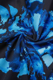 Blue Sexy Print Hollowed Out Backless Spaghetti Strap Irregular Dress Dresses