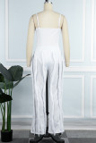 White Sexy Casual Solid Tassel Backless Spaghetti Strap Sleeveless Two Pieces