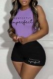 Pink Casual Print Basic O Neck Sleeveless Two Pieces