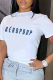 White Casual Daily Print Patchwork Letter O Neck T-Shirts