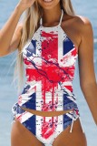 Blue White Flag Stars Print Independence Day Sleeveless Cami 2 Piece Swimsuit Sets With Paddings