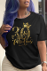 Black Casual Daily Print Patchwork Letter O Neck T-Shirts
