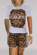 Brown Casual Print Letter O Neck Short Sleeve Two Pieces