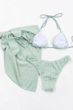 Sky Blue Sexy Solid Bandage Backless Swimsuit Three Piece Set (With Paddings)