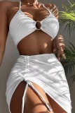 Light Pink Sexy Solid Bandage Backless Swimsuit Three Piece Set (With Paddings)