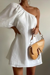 White Casual Solid Backless Oblique Collar Irregular Dress Dresses