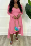 Pink Sexy Casual Solid Basic U Neck Long Sleeve Two Pieces