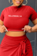 Red Street Daily Print Patchwork Letter O Neck T-Shirts