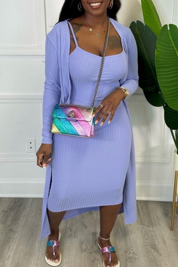 Purple Sexy Casual Solid Basic U Neck Long Sleeve Two Pieces