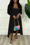 Pink Sexy Casual Solid Basic U Neck Long Sleeve Two Pieces