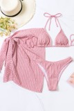Pink Sexy Solid Bandage Backless Swimsuit Three Piece Set (With Paddings)