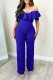 Blue Casual Solid Patchwork Off the Shoulder Regular Jumpsuits