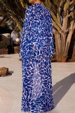 Blue Sexy Print Patchwork Swimwears (With Paddings)