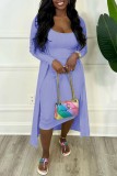 Pink Sexy Casual Solid Basic U Neck Long Sleeve Two Pieces