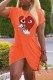 Orange Casual Print Patchwork O Neck One Step Skirt Dresses