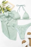 Ink Green Sexy Solid Bandage Backless Swimsuit Three Piece Set (With Paddings)