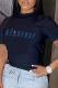 Black Casual Daily Print Patchwork Letter O Neck T-Shirts