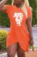 Orange Casual Print Letter O Neck One Step Skirt Dresses