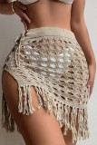 Green Sexy Solid Tassel Hollowed Out Frenulum See-through Slit Swimwears Cover Up