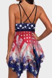 Blue Sexy Flag Stars Print Backless Asymmetrical Independence Day Swimwears