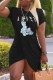 Black Casual Print Letter O Neck One Step Skirt Dresses
