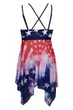 Blue Sexy Flag Stars Print Backless Asymmetrical Independence Day Swimwears