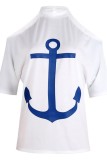 White Casual Print Hollowed Out O Neck T-Shirts