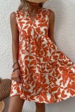 Orange Casual Print Patchwork V Neck Sleeveless Dress Dresses
