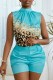 Green Casual Print Basic Half A Turtleneck Sleeveless Two Pieces