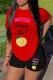 Red Black Casual Print Basic O Neck Short Sleeve Two Pieces