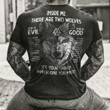 Green Viking Inside Me There Are Two Wolves Mens Letter Print Gym Tee