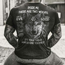 Grey Viking Inside Me There Are Two Wolves Mens Letter Print Gym Tee